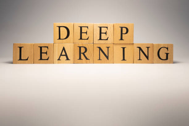 Deep learning chain was created from wooden cubes. Industry and technology. close up.